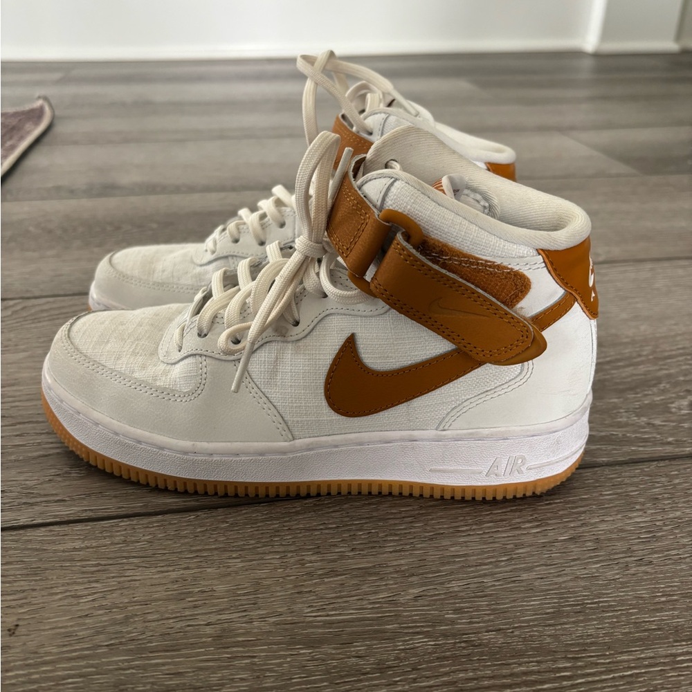 Nike Air Force 1 High-Top Sneakers in White and Brown